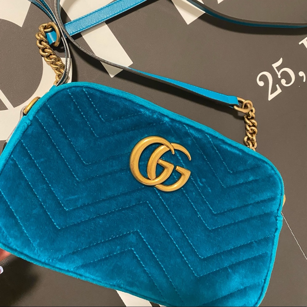 Gucci Velvet Small GG Marmont Chain Shoulder Bag